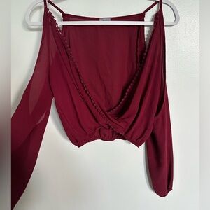 Charlotte Russe Draped Long Sleeve Red Blouse